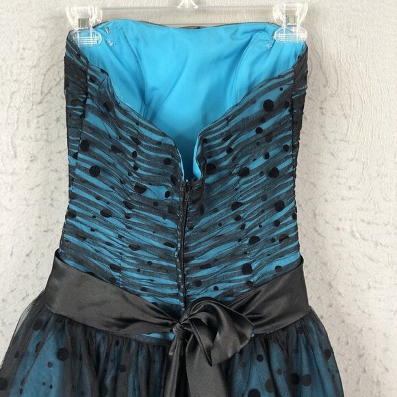 Flirt By Maggie Sottero Dress Womens Small Teal Black Short Prom Event Netting - Picture 4 of 16